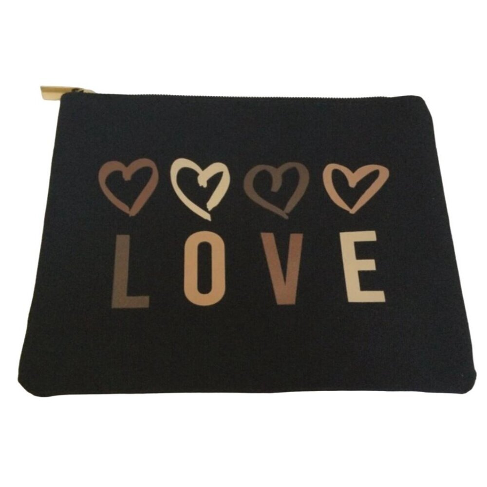 Macys Love Zipper Cosmetics Bag Makeup Travel Black Denim Hearts